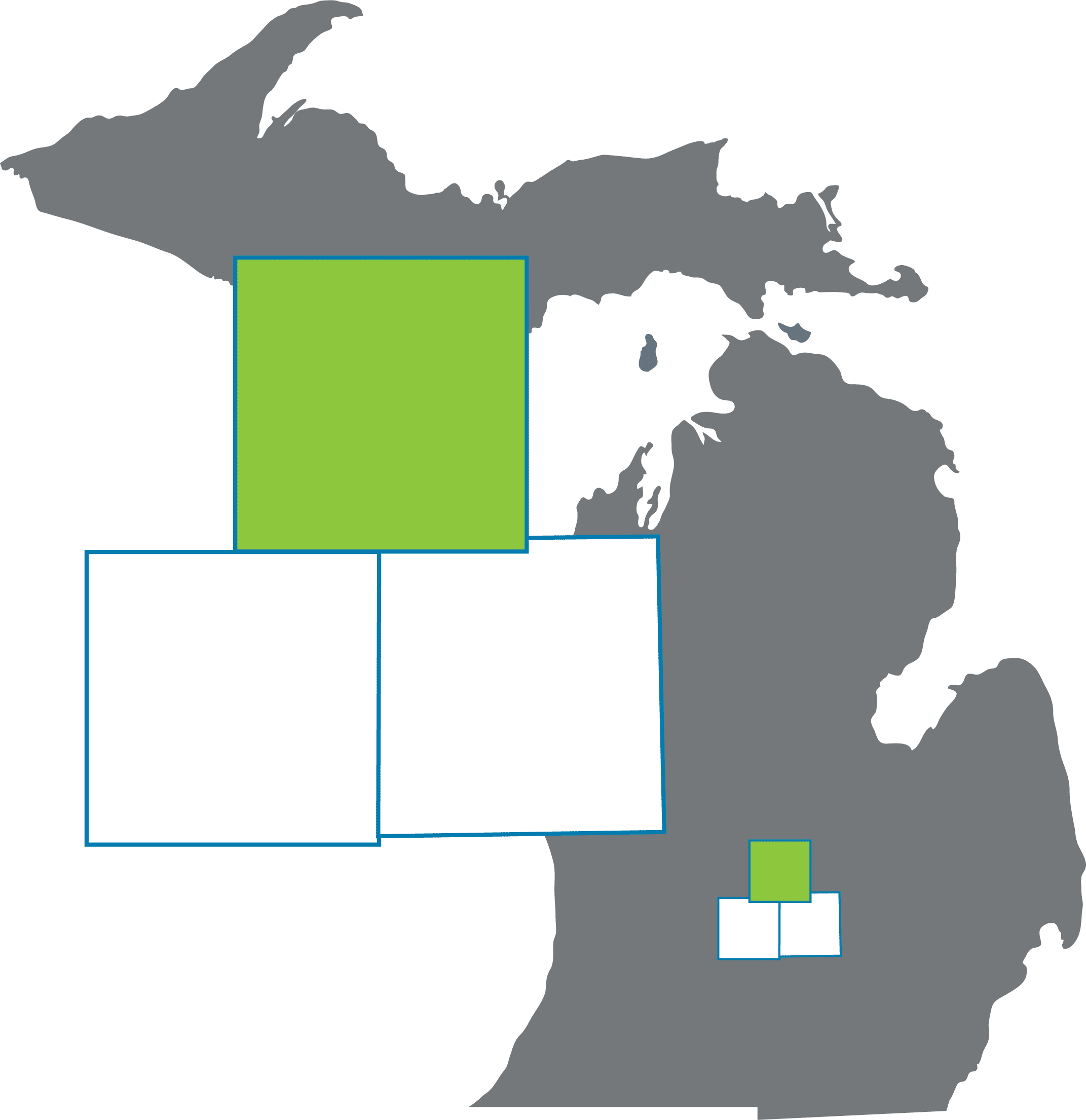 A map of Michigan highlighting Clinton County in green as part of the three-county Lansing region.